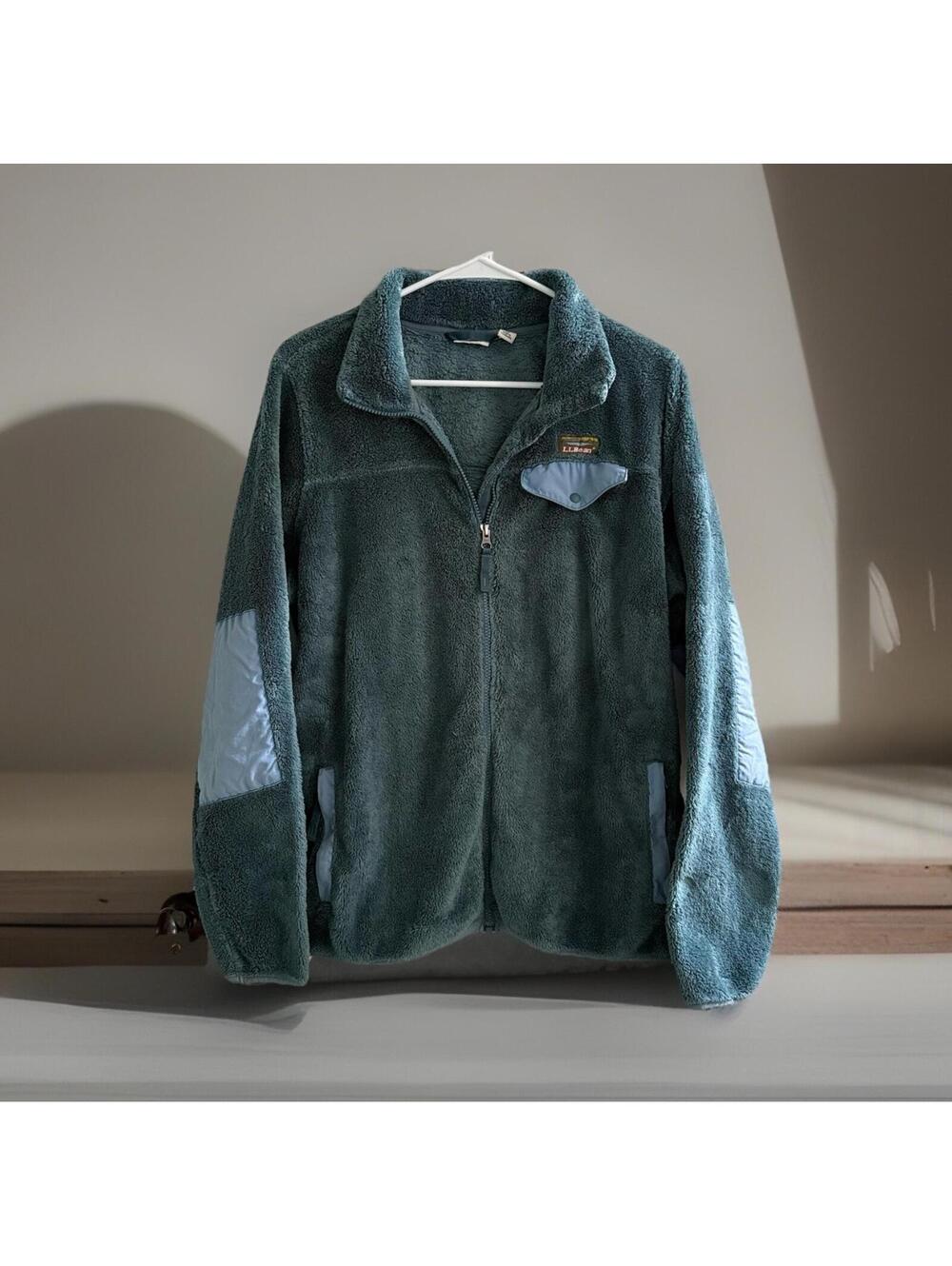 L.L.Bean Sweater Fleece Jacket XL Full Zip Blue Green Sherpa Pullover